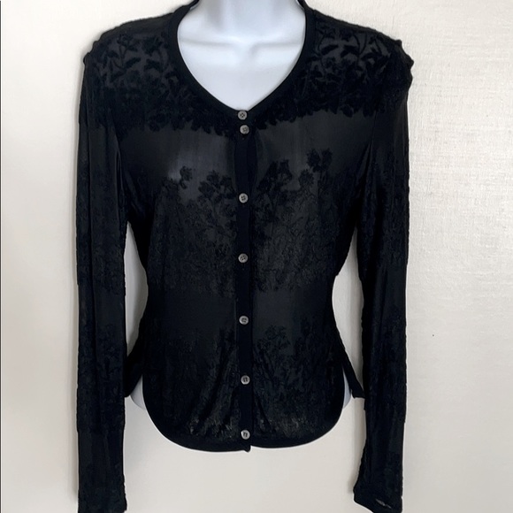 Charles Chang -Lima women black lace Cardigan Sz S - Picture 2 of 10